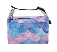 Wudan Borsa per il pranzo riutilizzabile per ragazzi con squame di sirena blu glitterata rosa borsa per cibo per personale medico ospedaliero, Scaglie di sirena rosa blu glitterate, one size
