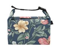 Wudan Borsa termica per il pranzo con fiori giglio geranio blu navy per ragazze borsa termica per il pranzo per la scuola materna