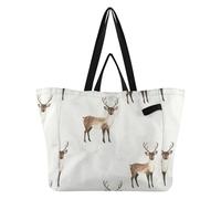 Wudan Borse di tela alla moda borse della spesa da cucina borsa da spiaggia per gli uomini borsa da viaggio spiaggia festa divertente renna minimalista