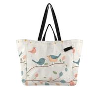 Wudan Borse di tela alla moda da cucina borse della spesa borsa da damigella d'onore per gli uomini viaggio spiaggia festa dei genitori uccelli famiglia