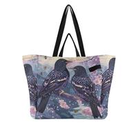 Wudan Borse di tela con manici Borse della spesa da cucina Borsa da piscina per le donne Kit di consegna maternità Essenziale stile kawaii Fiori Starling Birds Api