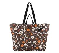 Wudan Borse di tela di grande capacità borse della spesa da cucina borsa da piscina per le donne regali festa di nozze Halloween teschi pipistrelli ossa corvi