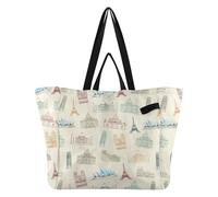 Wudan Borse di tela di stoffa borse della spesa della cucina borsa da viaggio per le donne Spa doccia necessità paesaggio del mondo beige