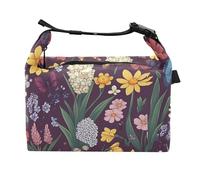 Wudan Borse per il pranzo riutilizzabili per insegnanti e parchi divertimenti con fiori primaverili giacinti narcisi bordeaux, Fiori Primavera Giacinti Narciso Borgogna, one size