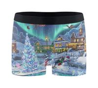 Wudan Boxer da uomo a gamba corta, motivo villaggio natalizio, Notte del villaggio di Natale, Small