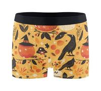 Wudan Carino Halloween zucca streghe foglie corvi biancheria intima uomo boxer slip traspirante mutande, Carino Halloween zucca streghe foglie corvi, X-Large