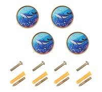 Wudan Confezione da 4 maniglie e pomelli decorativi per mobili, 32 mm, per porte, cassetti, balena in stile cartone animato, pesci colorati