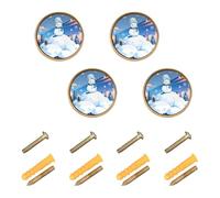 Wudan Confezione da 4 maniglie e pomelli per mobili da 3,2 cm, pomelli da cucina per porte, cassetti, pupazzo di neve su collina innevata con alberi di pino