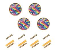 Wudan Confezione da 4 maniglie e pomelli per mobili da 32 mm, per armadietti, color oro, per porte, cassetti, occhi malvagi e stelle su arcobaleno