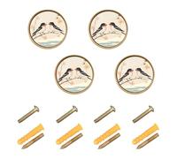 Wudan Confezione da 4 maniglie e pomelli per mobili da 32 mm, pomelli dorati per porte, cassetti, cartoni animati, fienile, rondine, uccelli a fiume