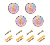 Wudan Confezione da 4 pomelli da cucina per armadietti, 32 mm, a forma di sirena bionda con meduse turchesi