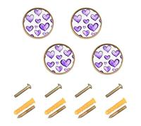 Wudan Confezione da 4 pomelli decorativi per armadietti, 32 mm, per cassettiera, cuori, viola, acquerello, cartoni animati