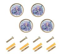 Wudan Confezione da 4 pomelli decorativi per armadietti, 32 mm, per porte, cassetti, a sirena, con capelli viola