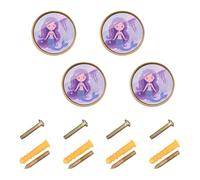 Wudan Confezione da 4 pomelli decorativi per cassettiera, 32 mm, a forma di sirena viola con meduse rosa