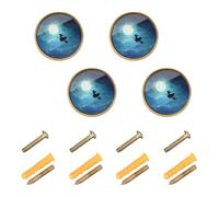 Wudan Confezione da 4 pomelli di controllo vintage per armadi e cassetti, 3,2 cm, per porte, cassetti, strega sta volando sul suo manico di scopa