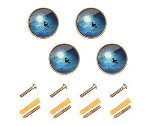 Wudan Confezione da 4 pomelli di controllo vintage per armadi e cassetti, 3,2 cm, per porte, cassetti, strega sta volando sul suo manico di scopa