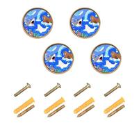 Wudan Confezione da 4 pomelli e maniglie da cucina da 3,2 cm, per porte, cassetti, scena di animali marini