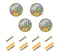 Wudan Confezione da 4 pomelli e maniglie per armadio da cucina, 3,2 cm, pomelli moderni per armadio, farfalla svolazzanti fiori colorati