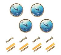 Wudan Confezione da 4 pomelli e maniglie per mobili da cucina, 32 mm, pomelli moderni per porte, cassetti, motivo: balena e medusa