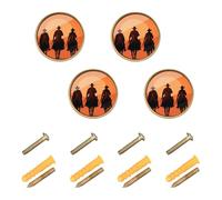 Wudan Confezione da 4 pomelli e pomelli da 32 mm per armadio, tre pistoleri al tramonto