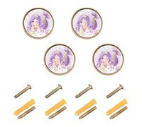 Wudan Confezione da 4 pomelli e pomelli da cucina da 3,2 cm, per cassettiere, graziose sirene, con capelli e coda viola
