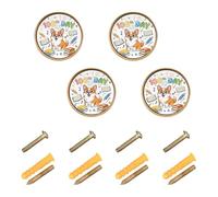 Wudan Confezione da 4 pomelli e pomelli per armadietti, 3,2 cm, stile vintage, per porte, cassetti, 100° giorno, celebrazione del cane in stile kawaii