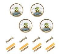 Wudan Confezione da 4 pomelli e pomelli per armadietti, 32 mm, per cassetti della cucina, porte, cassetti, giocosi cartoni animati rana su roccia