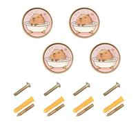 Wudan Confezione da 4 pomelli e pomelli per cassettiera, 32 mm, color oro, per porte, cassetti, capibara e amore