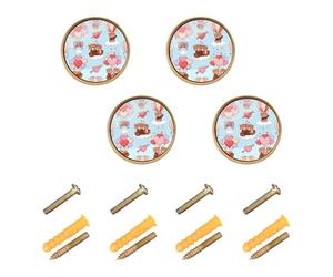 Wudan Confezione da 4 pomelli hardware per armadietti, 32 mm, per cassetti e comò, San Valentino, con panda, rosso, cuore, romanticismo