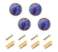 Wudan Confezione da 4 pomelli moderni per armadietti, 32 mm, per armadi, marmo viola e blu con triangoli dorati