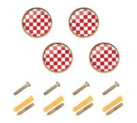 Wudan Confezione da 4 pomelli moderni per armadietti, 32 mm, per porte, cassetti, colore: rosso e bianco a scacchiera