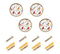 Wudan Confezione da 4 pomelli per ante di armadietti, 3,2 cm, pomelli per cassetti della cucina per armadi, divertenti uccelli rossi del nord bianchi