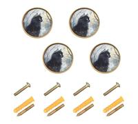 Wudan Confezione da 4 pomelli per ante di armadietti, 32 mm, stile vintage, per cassettiera, Halloween, gatto