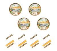 Wudan Confezione da 4 pomelli per armadi e cassetti, 3,2 cm, per armadietti, alberi tropicali, conchiglie, mari, gabbiani