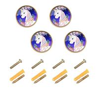 Wudan Confezione da 4 pomelli per armadi e cassetti, 32 mm, per armadi, unicorni nella notte stellata con fiori