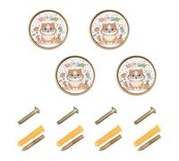 Wudan Confezione da 4 pomelli per armadietti, 3,2 cm, stile vintage, per porte, cassetti, celebrazione del 100° giorno, gattino in stile kawaii