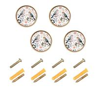 Wudan Confezione da 4 pomelli per armadietti, 32 mm, dorati, per armadio, fiori, uccelli, serenata