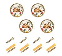 Wudan Confezione da 4 pomelli per armadietti, 32 mm, per armadio, motivo: scimmia