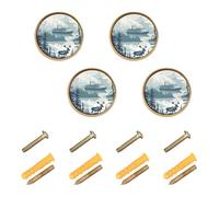 Wudan Confezione da 4 pomelli per armadietti, 32 mm, pomelli per cassetti della cucina per armadio, nave e albero, cervo, verde acqua