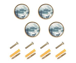 Wudan Confezione da 4 pomelli per armadietti, 32 mm, pomelli per cassetti della cucina per armadio, nave e albero, cervo, verde acqua