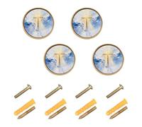 Wudan Confezione da 4 pomelli per armadietti da 32 mm, pomelli per cassetti da cucina, per porte, cassetti, arte astratta a croce