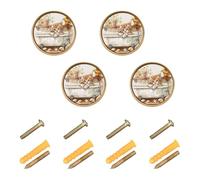 Wudan Confezione da 4 pomelli per armadietti, stile vintage, 3,2 cm, per armadietti, gattini nella vasca da bagno, girasole e giglio