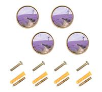 Wudan Confezione da 4 pomelli per cassettiera, 32 mm, per armadietti, campo di lavanda con mulino a vento