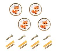 Wudan Confezione da 4 pomelli per cassettiera da 32 mm, stile vintage, per cassettiera, piccola volpe in autunno