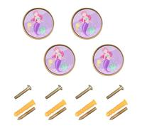 Wudan Confezione da 4 pomelli per comò da 3,2 cm, in stile bohémien, dorati, per armadio, sirena dai capelli rosa con medusa gialla