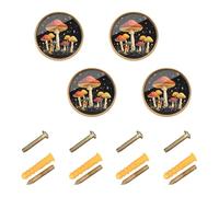 Wudan Confezione da 4 pomelli per comò da 32 mm, pomelli da cucina per cassettiera, funghi e stelle, colore nero