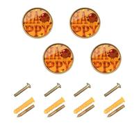 Wudan Confezione da 4 pomelli per comò da 32 mm, pomelli da parete per appendere cassettiere Happy Thanksgiving Turchia design