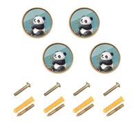 Wudan Confezione da 4 pomelli per comò da 32 mm, pomelli e tiri per porte, cassetti, motivo: panda in stile cartone animato, turchese