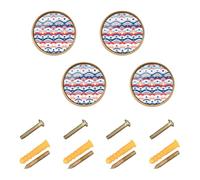 Wudan Confezione da 4 pomelli rotondi da 3,2 cm, in stile bohémien, per cassettiera, cassetti del 4 luglio, strisce e stelle