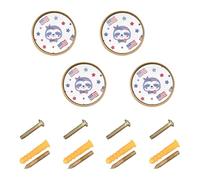 Wudan Confezione da 4 pomelli rotondi da 3,2 cm, per armadio, colore oro, per il giorno dell'indipendenza con bradipo e stelle